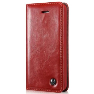 Apple iPhone SE (5, 5s) „CaseMe“ solidus atverčiamas raudonas odinis dėklas - knygutė / Priedai.lt