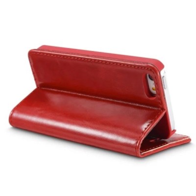 Apple iPhone SE (5, 5s) „CaseMe“ solidus atverčiamas raudonas odinis dėklas - knygutė / Priedai.lt