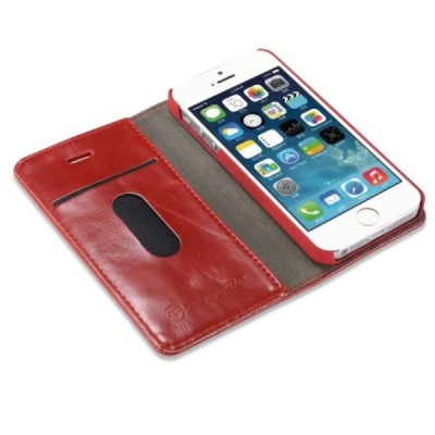 Apple iPhone SE (5, 5s) „CaseMe“ solidus atverčiamas raudonas odinis dėklas - knygutė / Priedai.lt