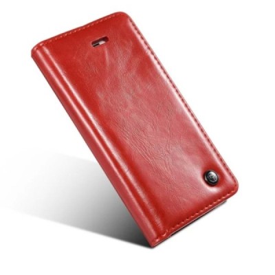 Apple iPhone SE (5, 5s) „CaseMe“ solidus atverčiamas raudonas odinis dėklas - knygutė / Priedai.lt