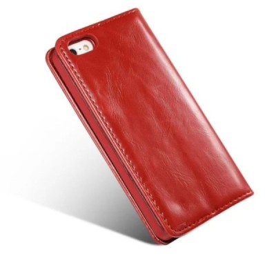 Apple iPhone SE (5, 5s) „CaseMe“ solidus atverčiamas raudonas odinis dėklas - knygutė / Priedai.lt