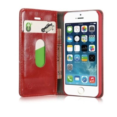 Apple iPhone SE (5, 5s) „CaseMe“ solidus atverčiamas raudonas odinis dėklas - knygutė / Priedai.lt
