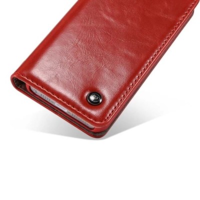 Apple iPhone SE (5, 5s) „CaseMe“ solidus atverčiamas raudonas odinis dėklas - knygutė / Priedai.lt