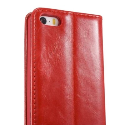 Apple iPhone SE (5, 5s) „CaseMe“ solidus atverčiamas raudonas odinis dėklas - knygutė / Priedai.lt