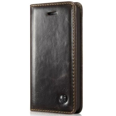Apple iPhone SE (5, 5s) „CaseMe“ solidus atverčiamas rudas odinis dėklas - knygutė / Priedai.lt