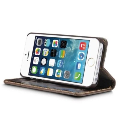 Apple iPhone SE (5, 5s) „CaseMe“ solidus atverčiamas rudas odinis dėklas - knygutė / Priedai.lt
