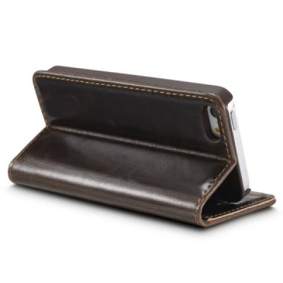 Apple iPhone SE (5, 5s) „CaseMe“ solidus atverčiamas rudas odinis dėklas - knygutė / Priedai.lt