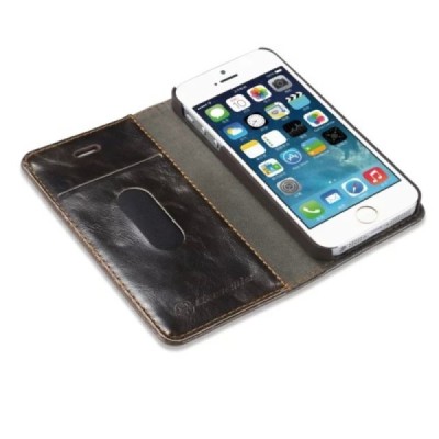 Apple iPhone SE (5, 5s) „CaseMe“ solidus atverčiamas rudas odinis dėklas - knygutė / Priedai.lt