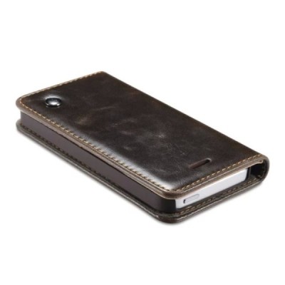 Apple iPhone SE (5, 5s) „CaseMe“ solidus atverčiamas rudas odinis dėklas - knygutė / Priedai.lt