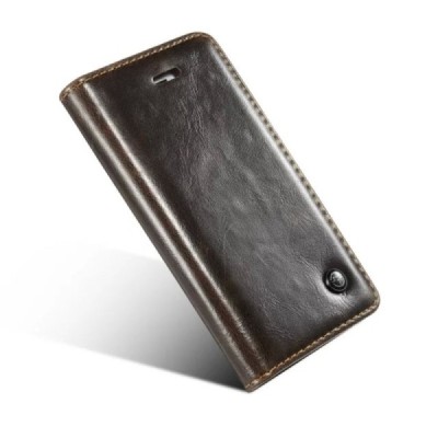 Apple iPhone SE (5, 5s) „CaseMe“ solidus atverčiamas rudas odinis dėklas - knygutė / Priedai.lt