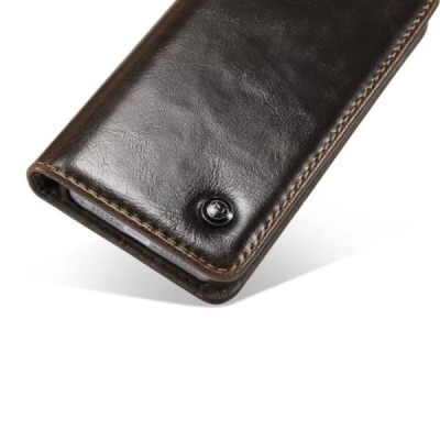 Apple iPhone SE (5, 5s) „CaseMe“ solidus atverčiamas rudas odinis dėklas - knygutė / Priedai.lt