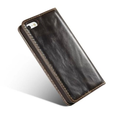 Apple iPhone SE (5, 5s) „CaseMe“ solidus atverčiamas rudas odinis dėklas - knygutė / Priedai.lt