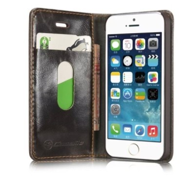 Apple iPhone SE (5, 5s) „CaseMe“ solidus atverčiamas rudas odinis dėklas - knygutė / Priedai.lt