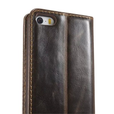 Apple iPhone SE (5, 5s) „CaseMe“ solidus atverčiamas rudas odinis dėklas - knygutė / Priedai.lt