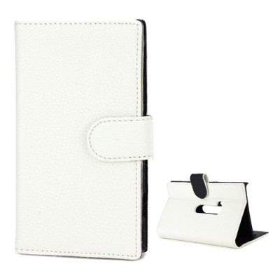 Atverčiamas odinis baltas Nokia Lumia 920 - dėklas (piniginė) / Priedai.lt