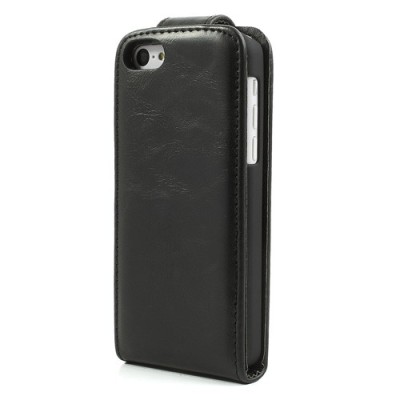 Apple iPhone 5C klasisks ādas vertikāli atvēramais melns futrālis / Vacins.lv