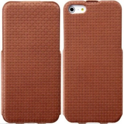 Apple iPhone SE (5, 5s) „Banpa“ Woven vertikaliai (žemyn, į apačią) atverčiamas rudas dėklas / Priedai.lt