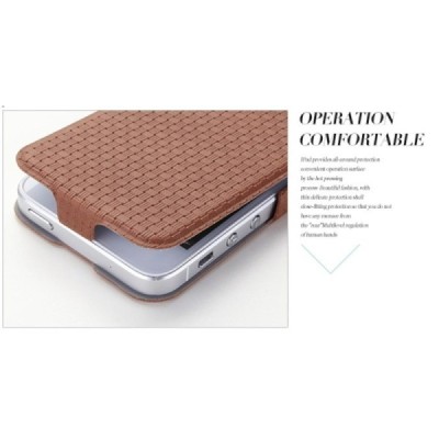 Apple iPhone SE (5, 5s) „Banpa“ Woven vertikaliai (žemyn, į apačią) atverčiamas rudas dėklas / Priedai.lt