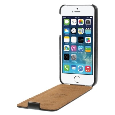 Apple iPhone SE (5, 5s) vertikaliai (žemyn, į apačią) atverčiamas klasikinis juodas dėklas / Priedai.lt