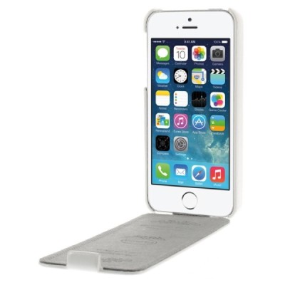 Apple iPhone SE (5, 5s) vertikaliai (žemyn, į apačią) atverčiamas klasikinis baltas dėklas / Priedai.lt