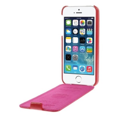 Apple iPhone SE (5, 5s) vertikaliai (žemyn, į apačią) atverčiamas klasikinis raudonas dėklas / Priedai.lt