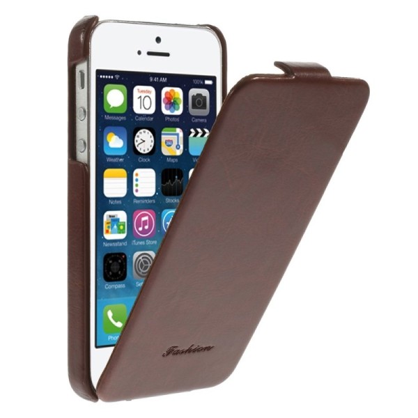Vertikaliai atverčiamas klasikinis dėklas - rudas (iPhone 5 / 5S / SE 2016)