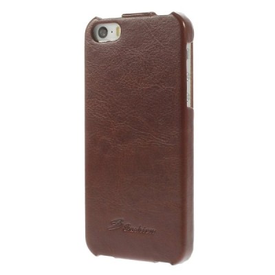 Apple iPhone SE (5, 5s) vertikaliai (žemyn, į apačią) atverčiamas klasikinis rudas dėklas / Priedai.lt