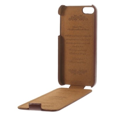 Apple iPhone SE (5, 5s) vertikaliai (žemyn, į apačią) atverčiamas klasikinis rudas dėklas / Priedai.lt
