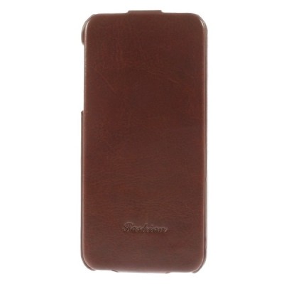 Apple iPhone SE (5, 5s) vertikaliai (žemyn, į apačią) atverčiamas klasikinis rudas dėklas / Priedai.lt
