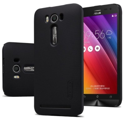 Asus Zenfone 2 Laser 5.0 (ZE500KL, ZE500KG) Nillkin Frosted Shield melns plastmasas apvalks + ekrāna aizsargplēve / Vacins.lv