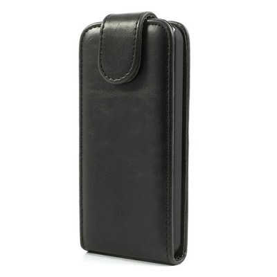 Apple iPhone 5C klasisks ādas vertikāli atvēramais melns futrālis / Vacins.lv