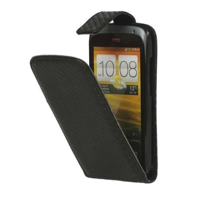 HTC One S klasisks ādas vertikāli atvēramais melns maciņš / Vacins.lv