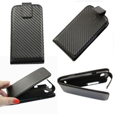 HTC One S klasisks ādas vertikāli atvēramais melns maciņš / Vacins.lv