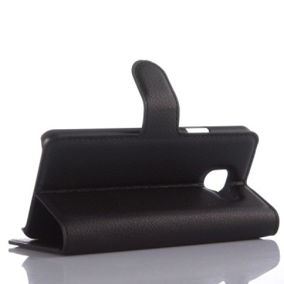 Samsung Galaxy A3 (2016) A310 atvēramais melns ādas Litchi maciņš - maks / Vacins.lv