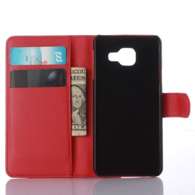 Samsung Galaxy A3 (2016) A310 atvēramais sarkans ādas Litchi maciņš - maks / Vacins.lv