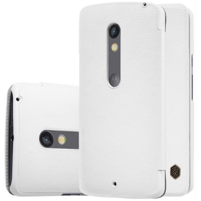Greznais „Nillkin“ Qin sērijas ādas atvērams balts Motorola Moto X Play maciņš (maks) / Vacins.lv
