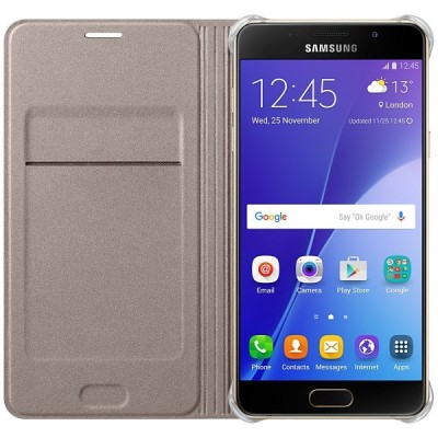 Samsung Galaxy A5 (2016) A510 oficiāls Flip Wallet Cover atvērams zelta ādas maciņš (maks) / Vacins.lv