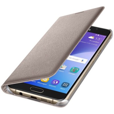Samsung Galaxy A5 (2016) A510 oficiāls Flip Wallet Cover atvērams zelta ādas maciņš (maks) / Vacins.lv
