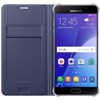 Samsung Galaxy A5 (2016) A510 oficiāls Flip Wallet Cover atvērams zils ādas maciņš (maks) / Vacins.lv