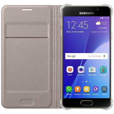 Samsung Galaxy A3 (2016) A310 oficiāls Flip Wallet Cover EF-WA310 atvērams zelta ādas maciņš (maks) / Vacins.lv