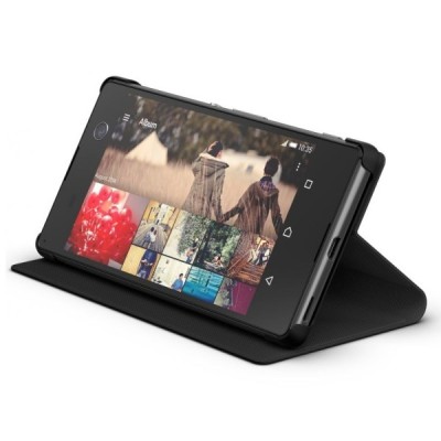 Oficiāls Sony Xperia M5 Style Cover Stand melns atvērams maciņš SCR48 / Vacins.lv