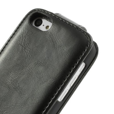 Apple iPhone 5C klasisks ādas vertikāli atvēramais melns futrālis / Vacins.lv