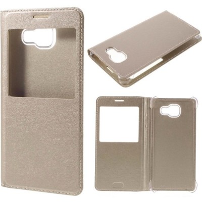 Samsung Galaxy A5 (2016) A510 zelta atvēramais maciņš ar lodziņu / Vacins.lv