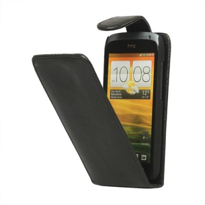 Atverčiamas HTC One S juodas odinis dėklas / Priedai.lt