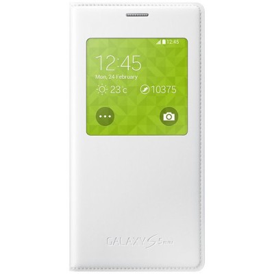 Samsung Galaxy S5 mini (G800) S View Cover atverčiamas baltas odinis dėklas - knygutė (EF-CG800b) / Priedai.lt