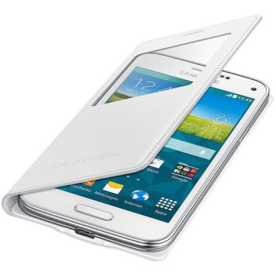 Samsung Galaxy S5 mini (G800) S View Cover atvērams balts ādas maciņš (EF-CG800b) / Vacins.lv