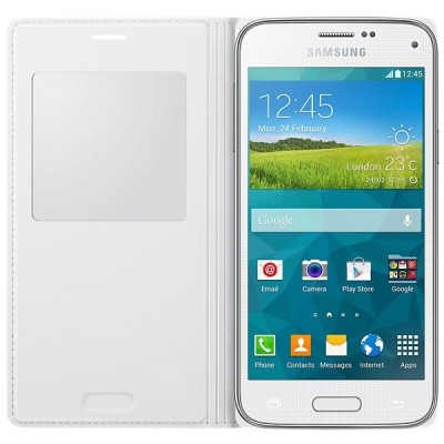 Samsung Galaxy S5 mini (G800) S View Cover atvērams balts ādas maciņš (EF-CG800b) / Vacins.lv