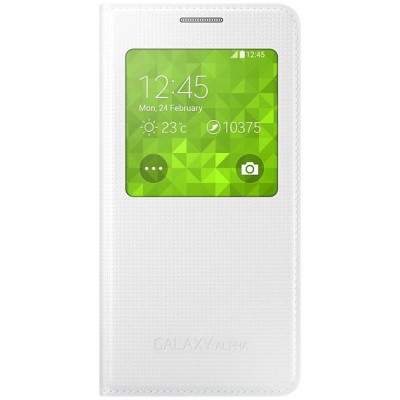 Samsung Galaxy Alpha (G850) S View Cover atvērams balts ādas maciņš (EF-CG850b) / Vacins.lv