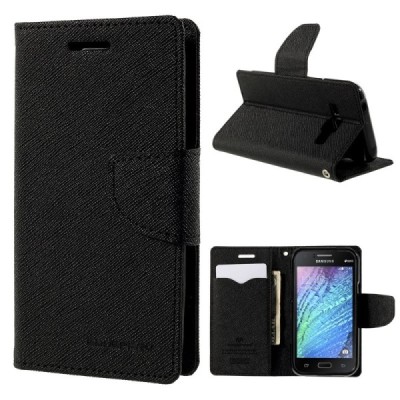 Samsung Galaxy J1 (J100) Mercury atvērams melns maciņš (maks) / Vacins.lv