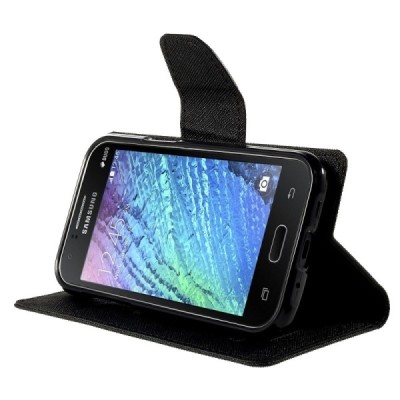 Samsung Galaxy J1 (J100) Mercury atvērams melns maciņš (maks) / Vacins.lv